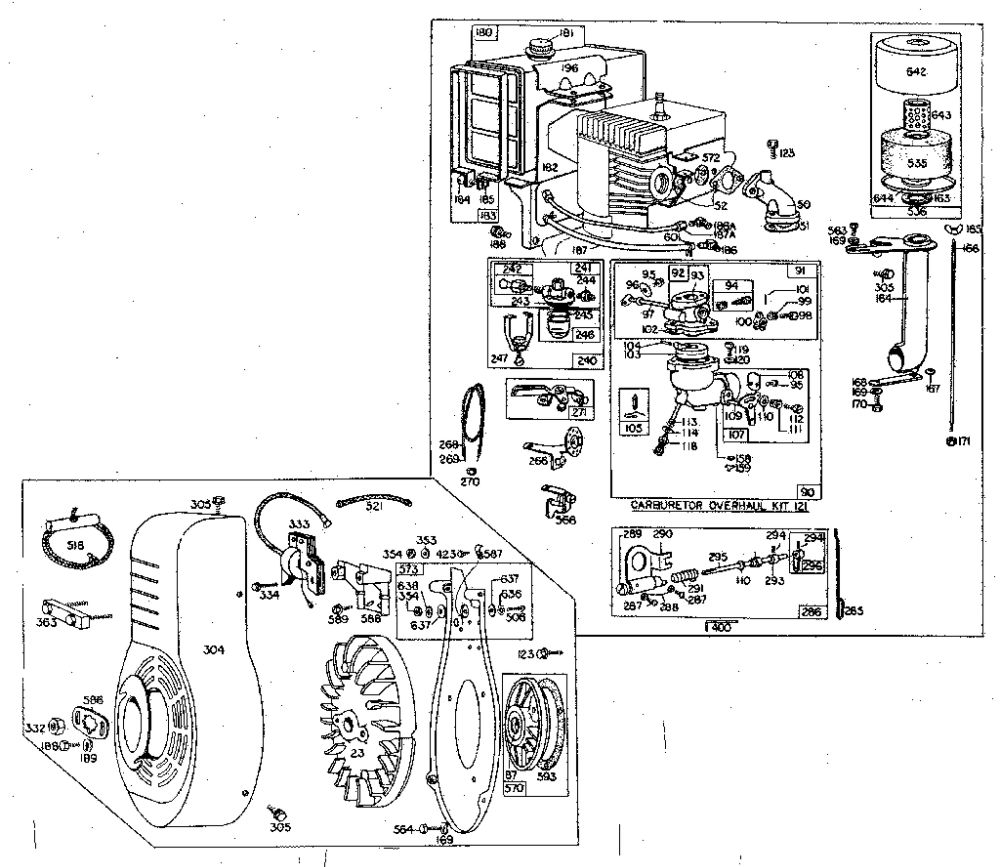 Fuel Tank And Flywheel Assembly Diagram and Parts List for 200401-200466 0010 - 0060 Briggs and Stratton Engine